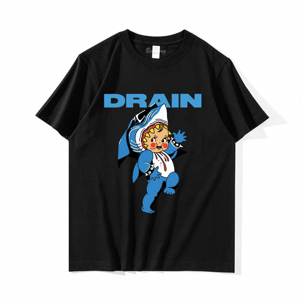 Drain Band 2025 НОВАЯ футболка Хип-хоп принт Футболки Короткий рукав Мужская Панк Футболка Готическая Уличная одежда Высокое качество 100% хлопок Топы