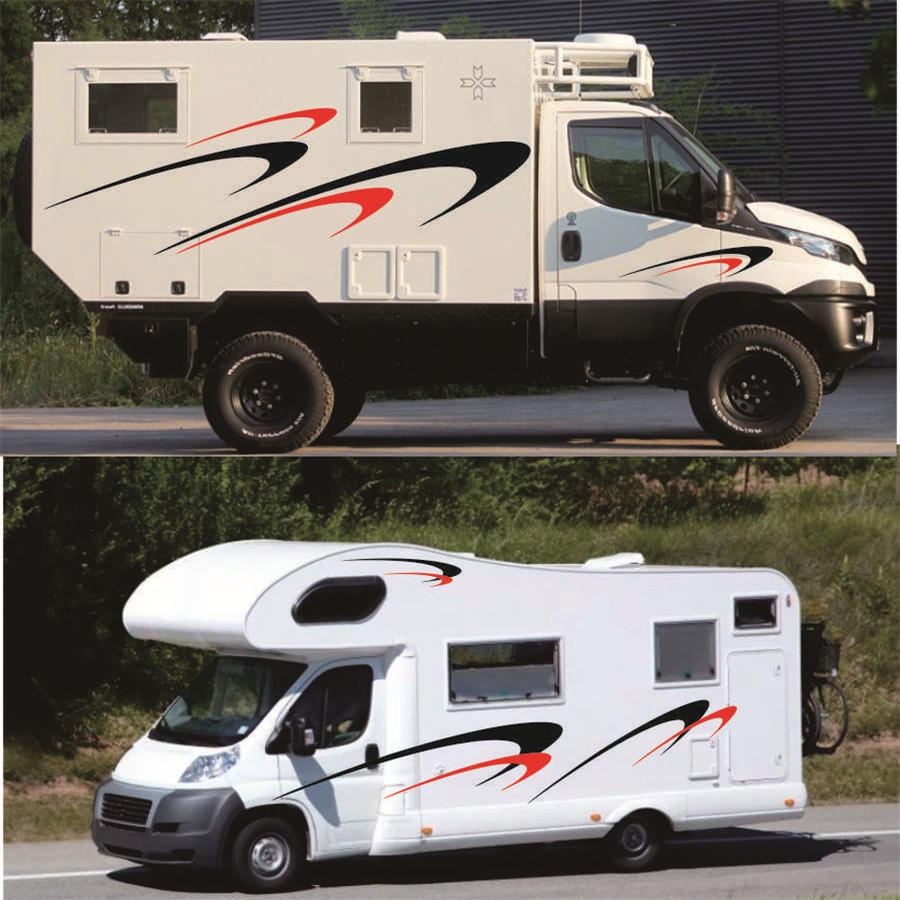 Автомобильные наклейки с боковыми полосами на кузов Виниловые наклейки Черный+Красный Для Кемпера Автодома Прицепа