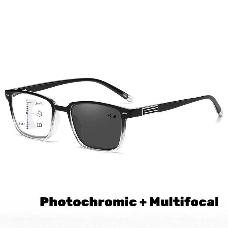 Classic Square Frame Photochromic Reading Glasses Unisex Fashionable High-Definition Blue Light Blocking Presbyopia Glasses +4.0