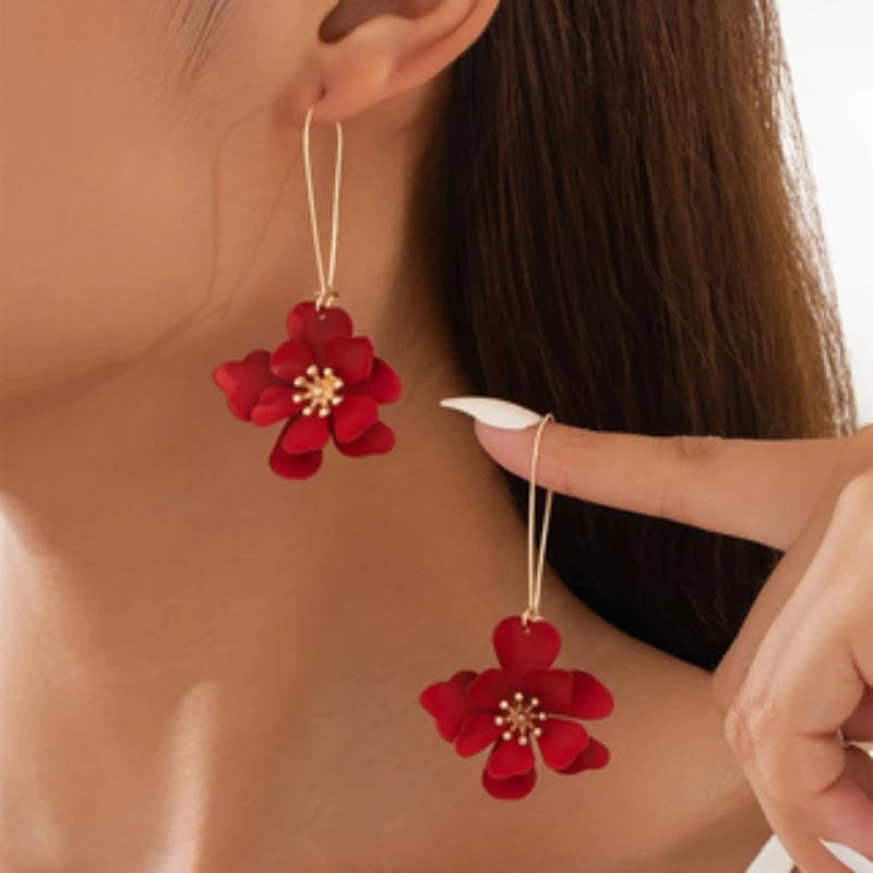 Южная Корея Инс Мода Сладкий Темперамент Цветы Висячие Серьги Женские Персонализированные Креативные Свадебные Аксессуары Подарок