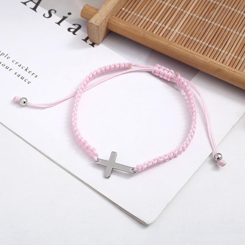 Минималистичный многоцветный плетеный вручную браслет-крест из нержавеющей стали для пары