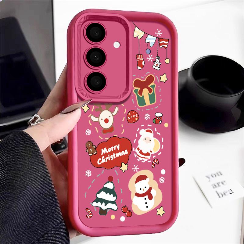 Мультяшный чехол с принтом рождественской елки для Samsung S25 Ultra S24 FE S23 S22 A56 A36 A16 A15 A55 A35 Мягкий матовый противоударный чехол для телефона из ТПУ