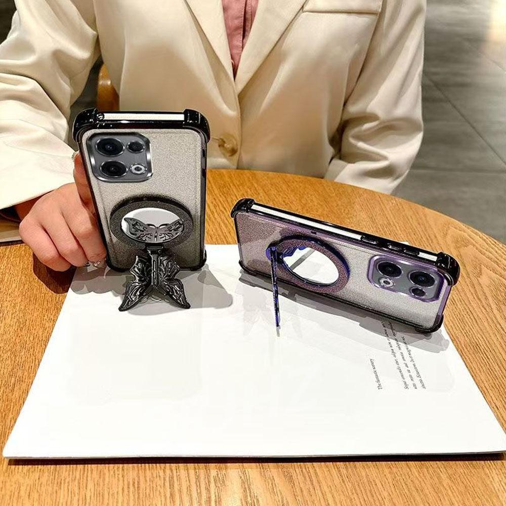 Зеркальный противоударный магнитный чехол для Realme 14 13 12 Pro Plus C75 C71 C65 C63 C55 C53 C51 с браслетом-подставкой для телефона в виде бабочки