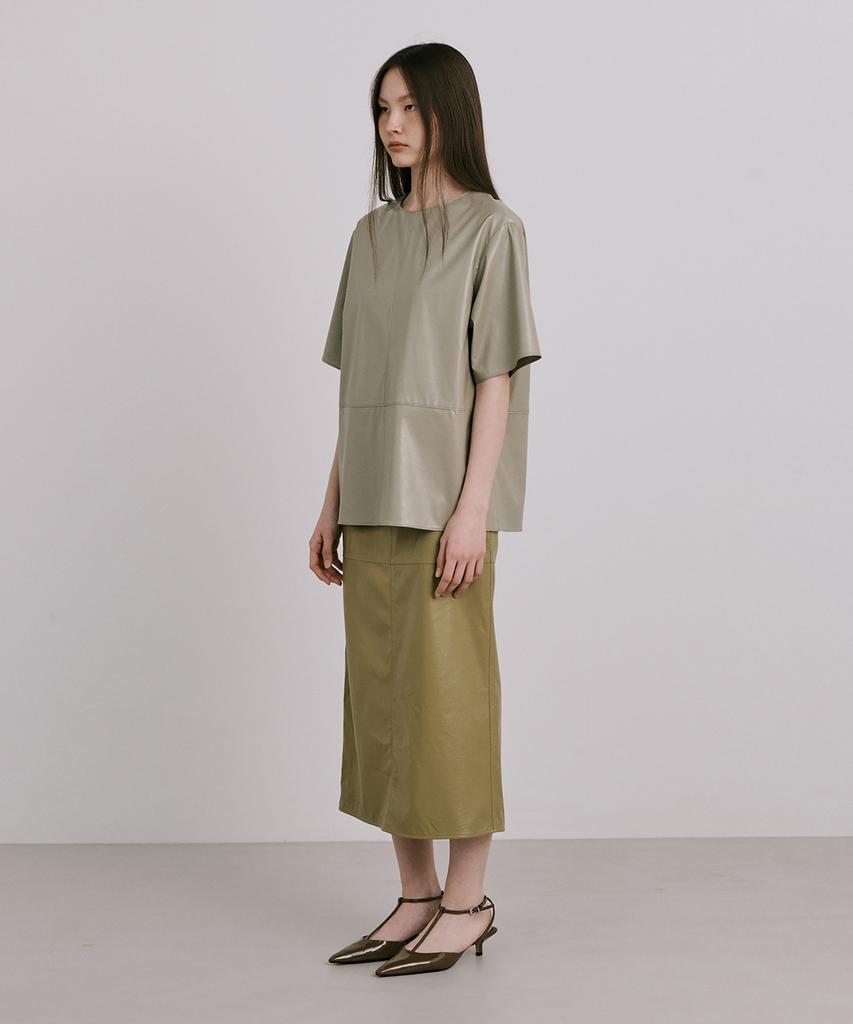 Bundercammer Fake Leather Skirt_Olive