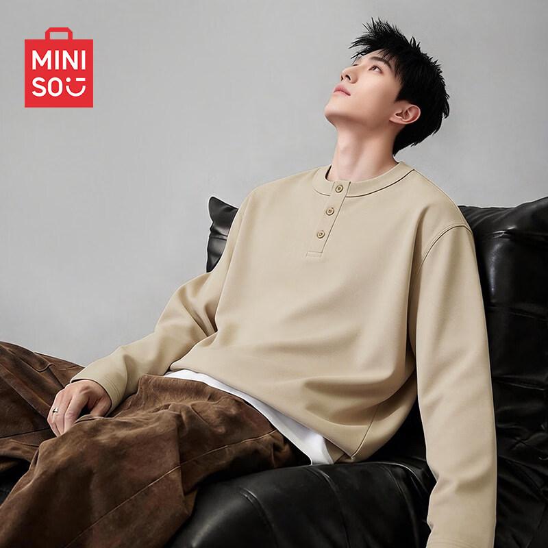 MINISO Мужская антибактериальная футболка-henley с длинным рукавом