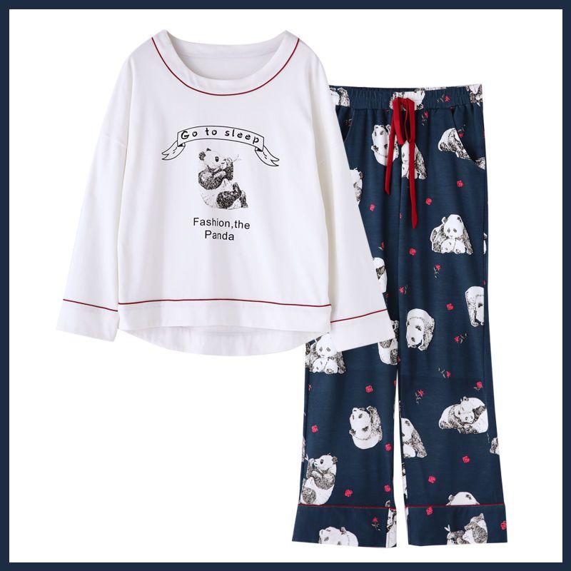 Новый комплект пижамы с длинными рукавами для женщин, весенняя и осенняя пижама из чистого хлопка, корейский стиль, домашняя пижама большого размера