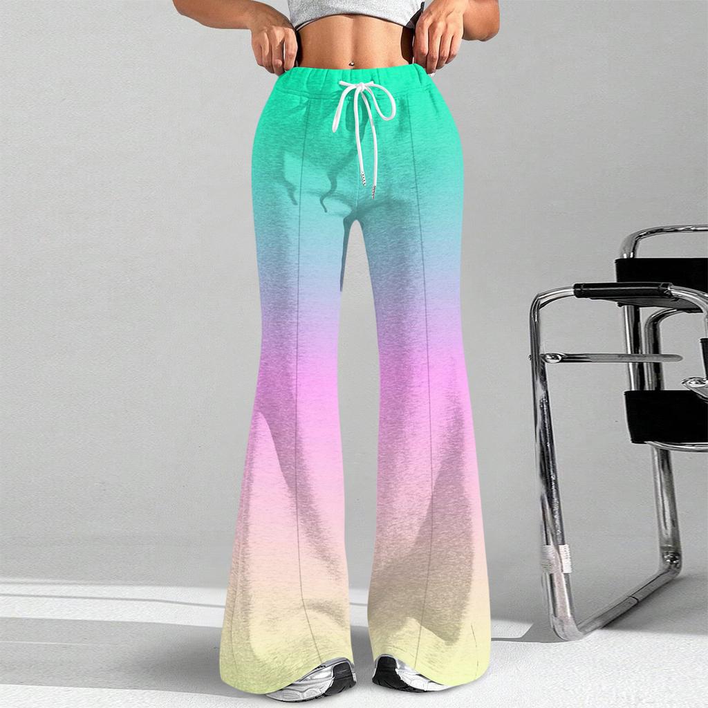 Women's Fashion Loose Drawstring Waist Gradient Printed Casual Sports Pants Casual Flared Pants