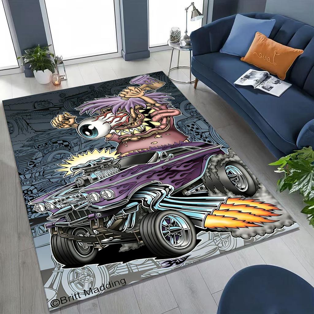 3D Бунтарский RAT FINK Автомобили Знак Мультяшный Ковер для Спальни Гостиной Дивана Дома Декор Приветственный Коврик, Большой Детский Игровой Нескользящий Напольный Коврик
