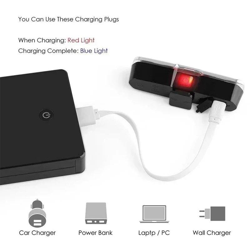 Bicycle Rear Light Waterproof LED USB Rechargeable Tail Light Cycling Flash Lamp Safety Mountain Bike Taillight Red Blue White 7