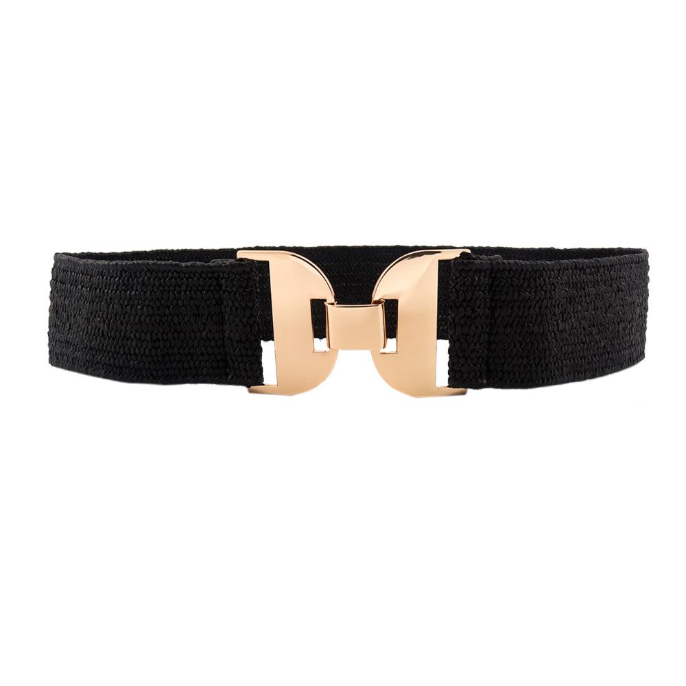 Fashionable Straw Waist Belt - Stretch Woven Elastic Waistband Unique and Versatile with Glossy Geometric Buckle Women's Belts