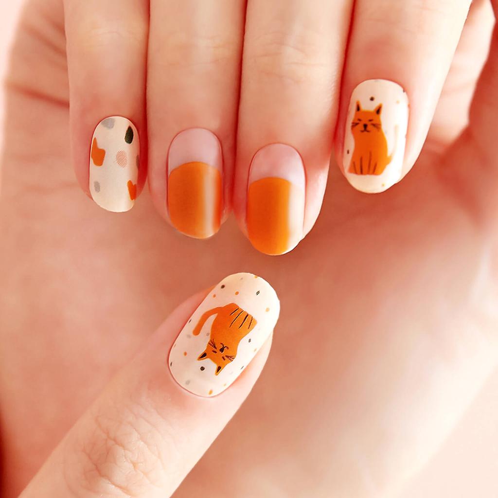 Теплые тона наклейки для ногтей 24 шт. | Самоклеящиеся полоски, Микс карамели и клетки, Быстрый 5-минутный маникюр