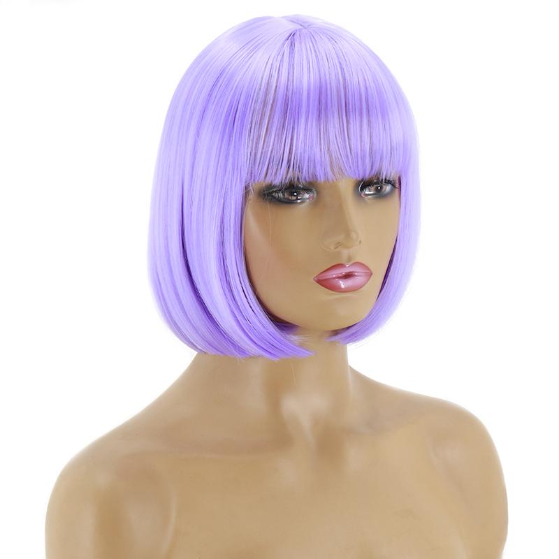 MERISIHAIR Women Synthetic Cosplay Fluorescent Green Wig Short Straight Bob Hair with Bangs Green Purple Light Blonde Pink Red Wine Halloween Wig