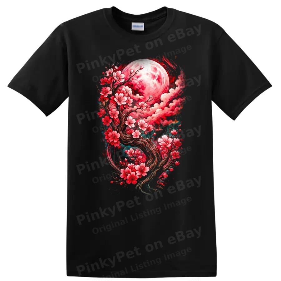 Japanese Style Cherry Blossom T Shirt Floral Design Moon Art Tee