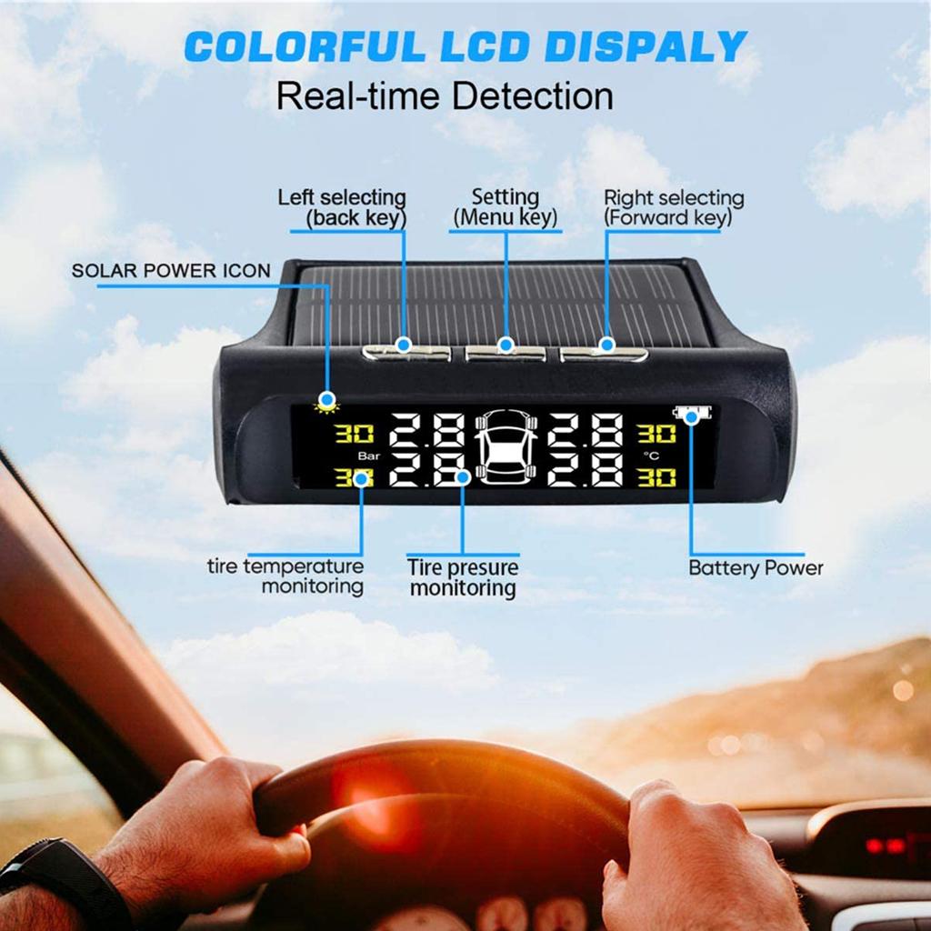 Intelligent Tire Pressure Monitoring System Solar Wireless TPMS with 4 Sensor IP67 Waterproof Auto Safety Monitor