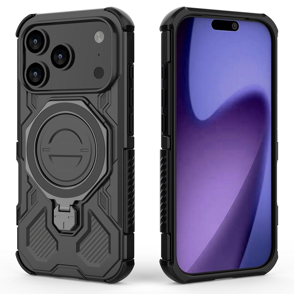 Для iPhone 17 Pro Магнитный чехол Вращающаяся металлическая подставка Ударопрочный PC + TPU Задняя крышка телефона