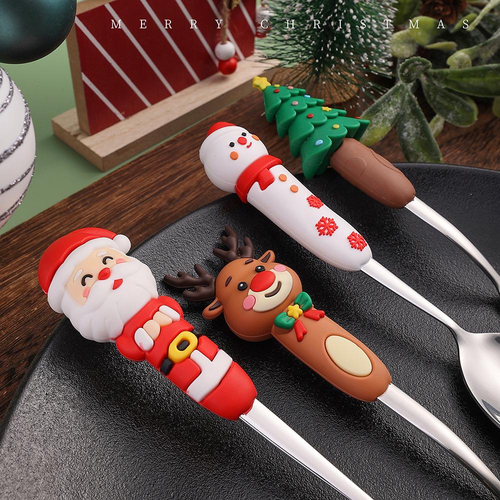 Рождественский набор ложек Креативный набор посуды Мультяшная рождественская елка Десертная ложка Вилка Подарочная коробка