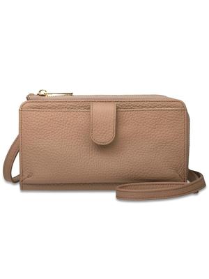 Сумка для смартфона на плечо с застежкой-молнией-кошельком бежевого цвета женская Г-образная