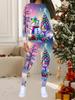 Women's Christmas Print 2-Piece Outfit: Long Sleeve Crew Neck Top & Pants, Holiday Limited Casual Party Gift Suit