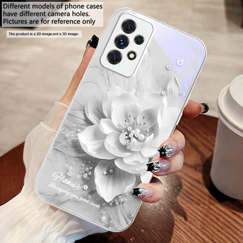 Цветущие синие цветы Для Samsung A73 72 71 A70 56 55 54 A53 52 51 50 42 A35 A34 33 32 31 26 25 24 23 22 30 стеклянный чехол для телефона