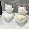 Cute Cat Ceramic Soap Box Drain Household Cartoon Bathroom Bath Soap Box Soap Dish Ceramic Shelf Bathroom Decoration Accessories