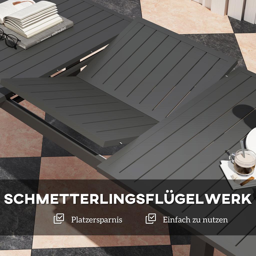 Aluminium Extending Garden Table with Slatted Top for 6-8 Person, 160/220 x 90 x 73 cm, Grey