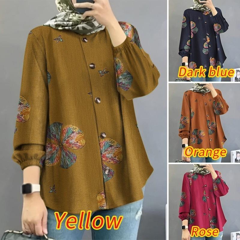 Женская рубашка больших размеров с цветочным принтом