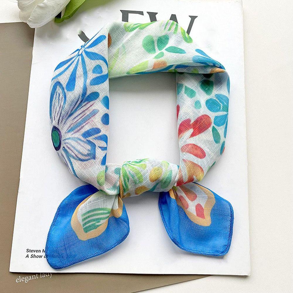 Шарфы в корейском стиле, декоративные шейные платки, квадратный платок, шелковый платок с цветочным принтом