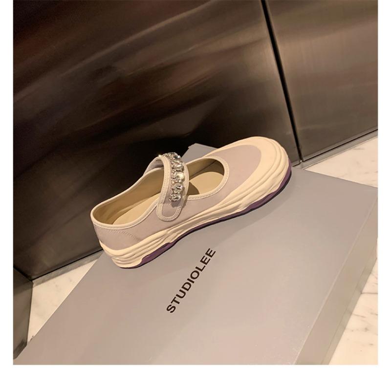 Галерея Обувь для девочек из парусины Женские туфли со стразами и липучками, с круглой головкой, неглубокие, полуперетягивающиеся, повседневные туфли на платформе