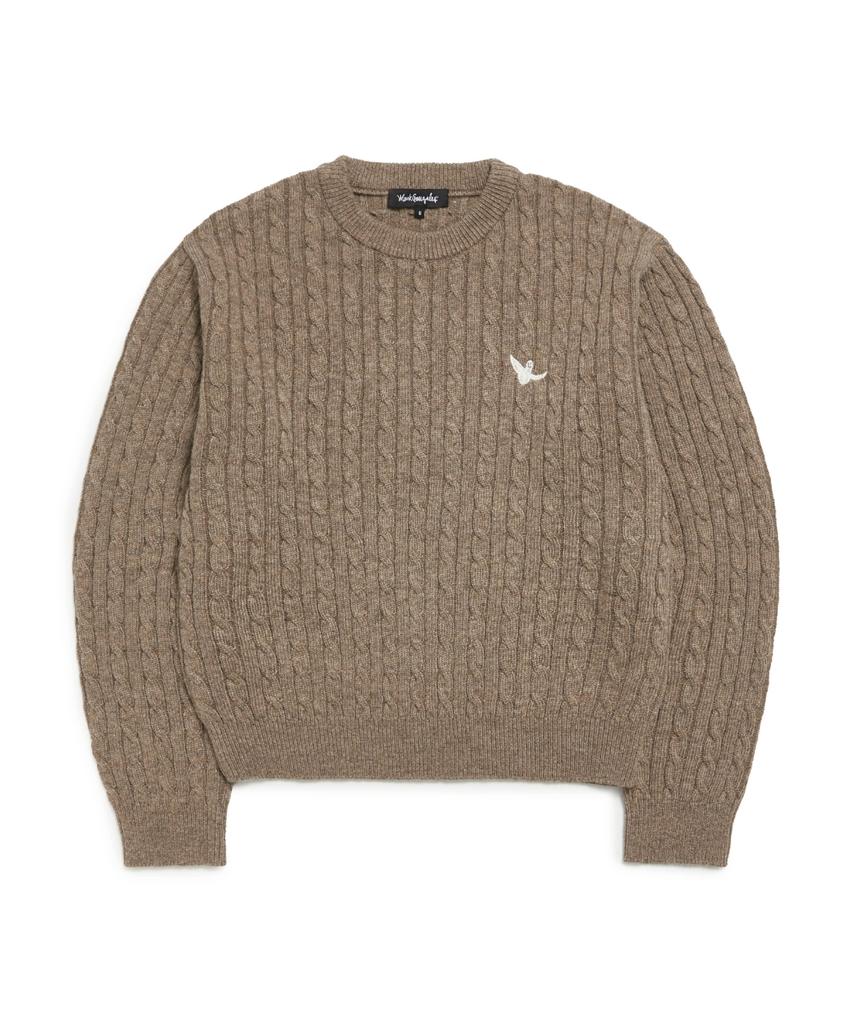 MARK GONZALES Women'S Angel Cable Round Neck Knit - Cocoa