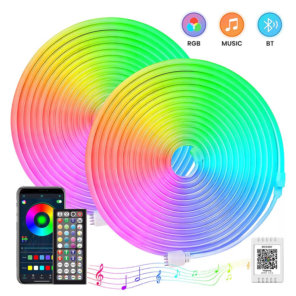 30м/20м RGB светодиодные неоновые огни, пульт дистанционного управления с приложением Smart, водонепроницаемый шнур для синхронизации музыки и смены цветов для спальни, гостиной, игровой подарок