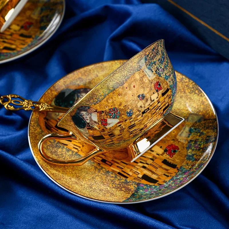 Роскошный набор кофейных кружек из костяного фарфора - Чайные чашки в стиле европейского дворца с ложками и подносом, Элегантный подарочный набор для послеобеденного чая