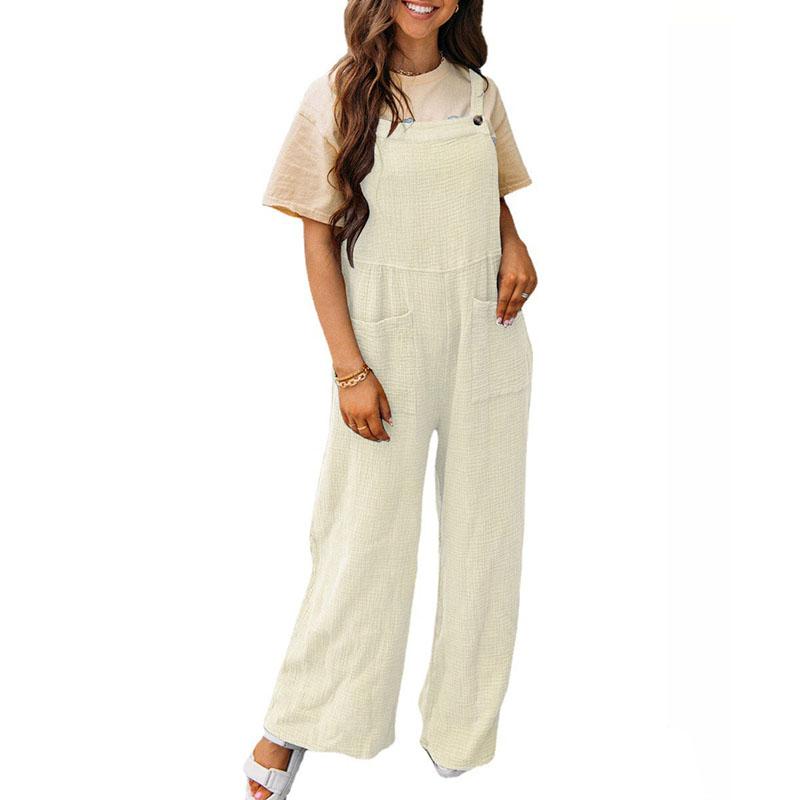 Summer Women's Jumpsuit Casual Solid Color Pocket Square Neck Loose Straps Jumpsuit Backpacking Pants
