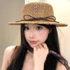 Sun Protection Straw Boater Hat Breathable Mesh Flat Top Beach Hat Handwoven Sun Cap  Resort Wear