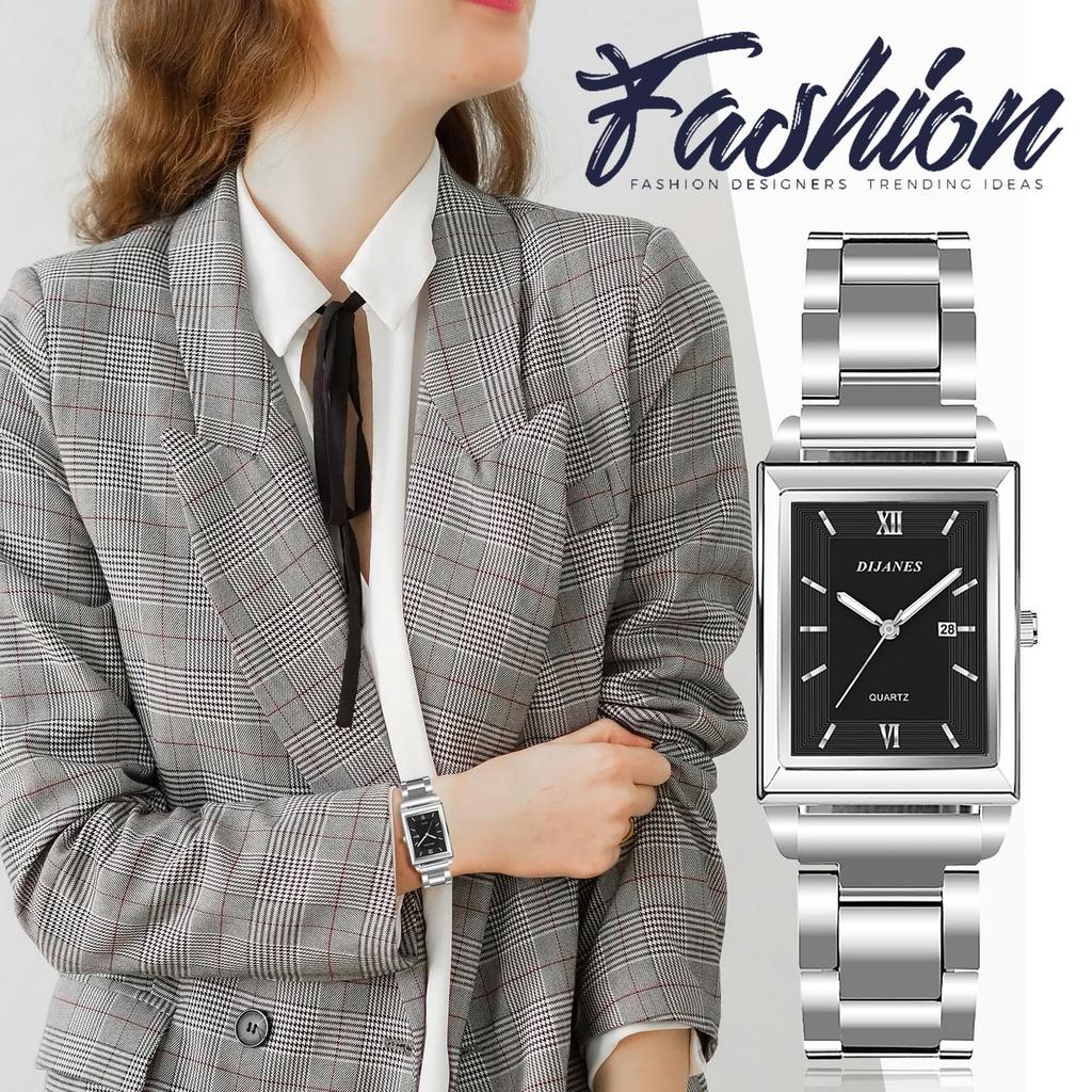 Square Watch Calendar Roman Alphabet Analog Luminous Stainless Steel Strap Waterproof Quartz Watch Fashion Watch Birthday Christmas Day Day Present