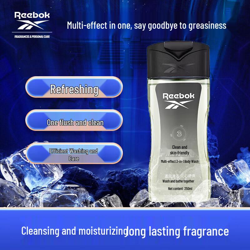 Reebok Men's 3-in-1 Body Wash, Shampoo, and Face Wash