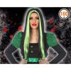 ATOSA Women's Halloween Wig - Green and Black - Long with 2 Green Strands In the Front