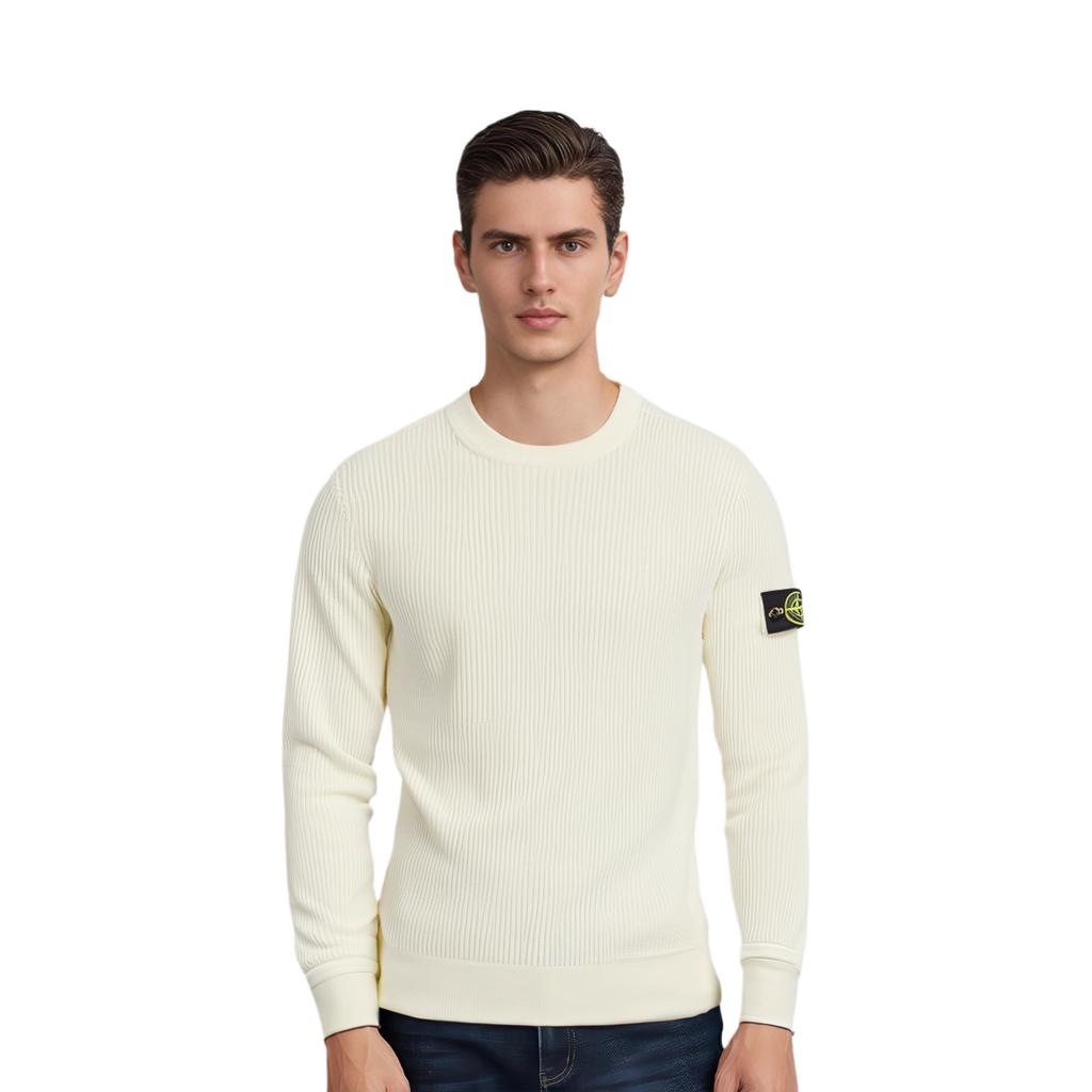 STONE ISLAND FW22 Solid Logo Patch Crew Neck Wool Sweater Men Sweater Natural-White 7715553C2-V0080