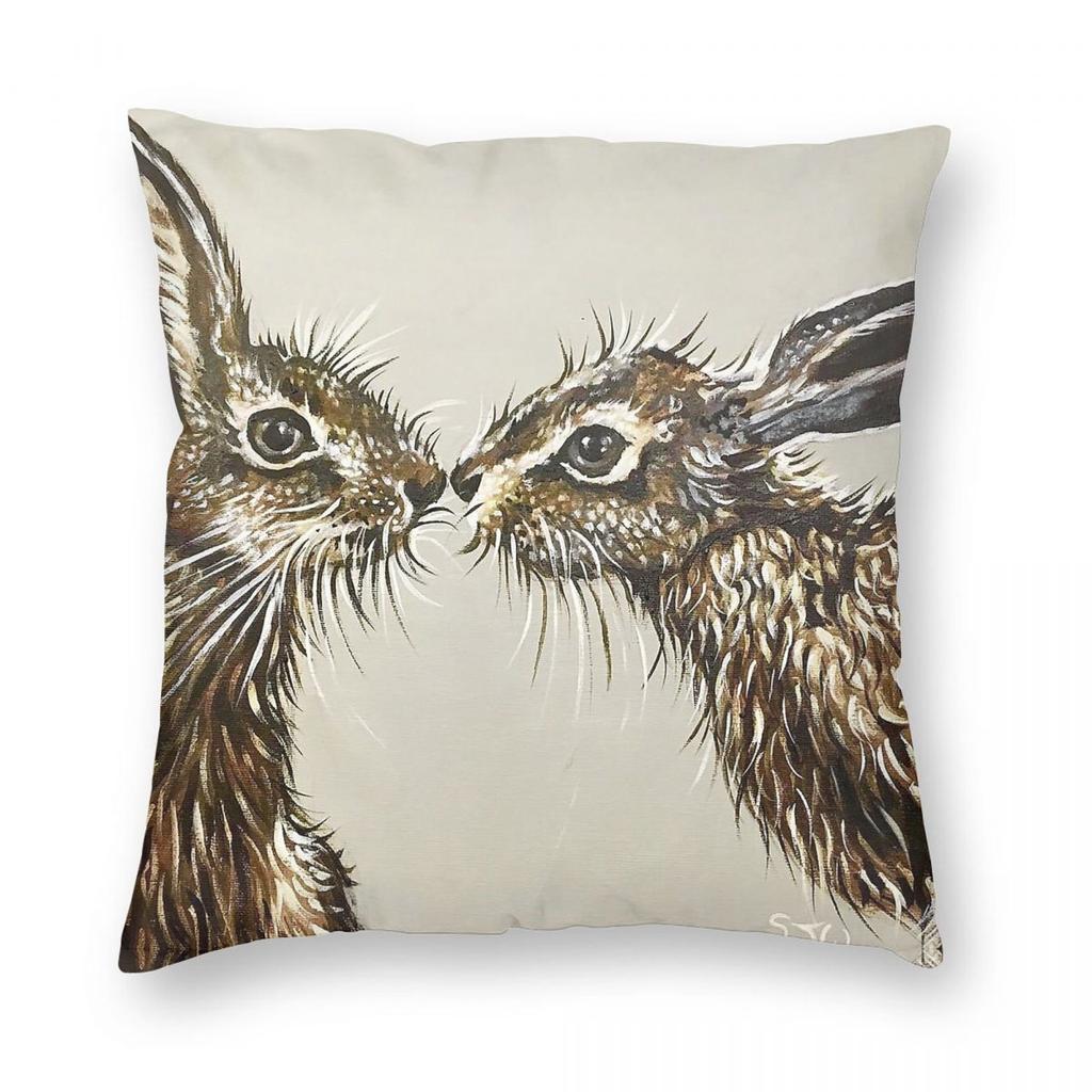 The Kissing Hares Square Pillowcase Polyester Linen Velvet Creative Zip Decor Bed Cushion Cover