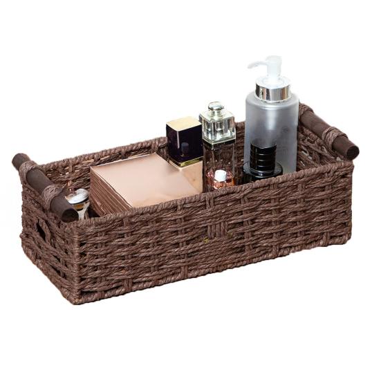 Прямоугольная корзина для хранения с ручкой, большая вместимость, многоцелевое декоративное плетеное украшение ручной работы