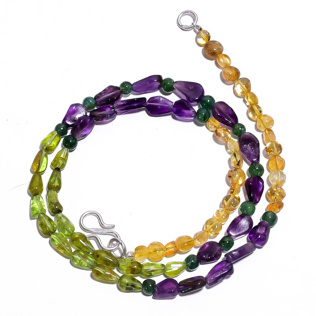 Natural Amethyst Peridot Citrine Gemstone Smooth Beads Necklace 17" UB-4525 UB-4525