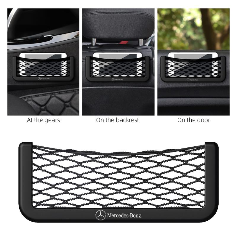 XUY2   1Pcs Car Storage Net Pocket Mesh Organizer Accessories For Mercedes Benz AMG Smart W205 C300 W203 W206 W108 W124 W126 W140 W168