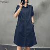 ZANZEA Женское повседневное летнее платье с отложным воротником и коротким рукавом