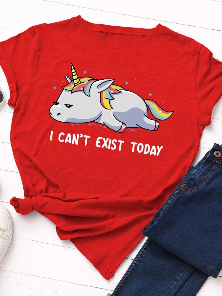 Футболка с принтом «Я не могу существовать сегодня» для женщин с коротким рукавом и круглым вырезом, свободная футболка, летняя женская повседневная футболка, топы, женские рубашки