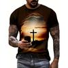 Men's 3D Cross Graphic Print Tee - Casual Short Sleeve Crew Neck T-shirt for Summer Outdoor Activities and Novelty Pajamas - Slightly Stretchy