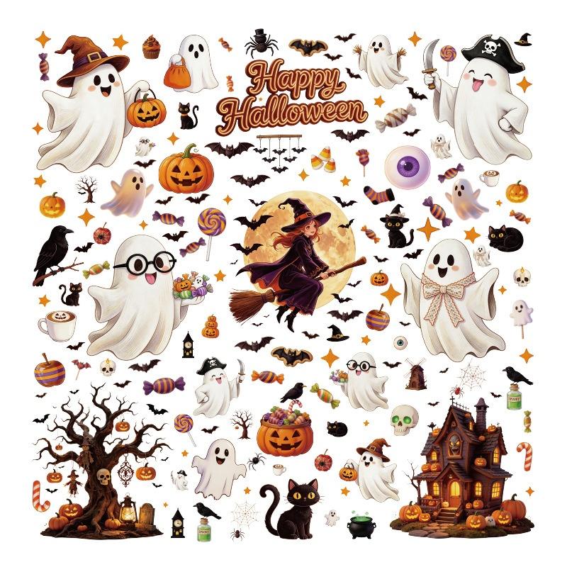 Halloween Window Clings 1/2/4/6/8 Sheets Removable Traceless Static Stickers for Home Holiday Party Decorations