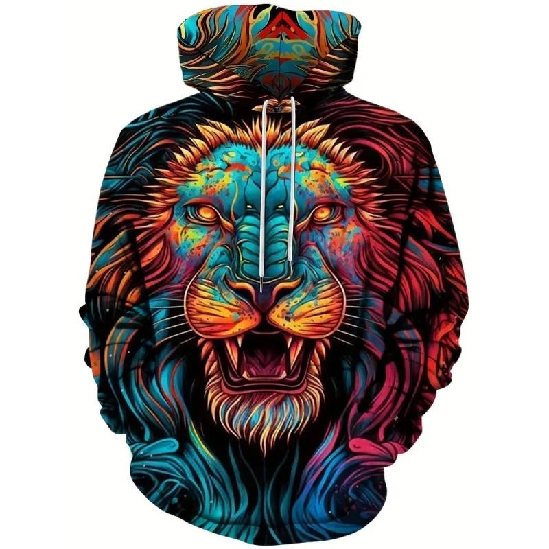 3D лев принт толстовка мужская мода элегантный уличная одежда осень длинный рукав толстовка harajuku свободный большой размер удобный