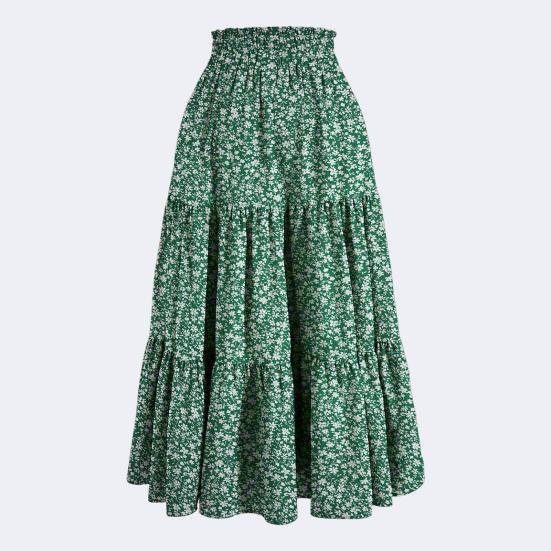 Женская юбка, эластичная, с высокой талией, на шнуровке, юбка-лето, в стиле бохо, с цветочным принтом, оборками, низом, длинная юбка