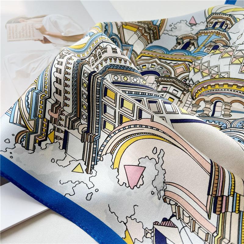 53*53cm Square Silk Scarf Women's Fashion Printed Small Neck Scarf Office Women's Hair Belt Folar Handkerchief Women's Handkerchief Scarf