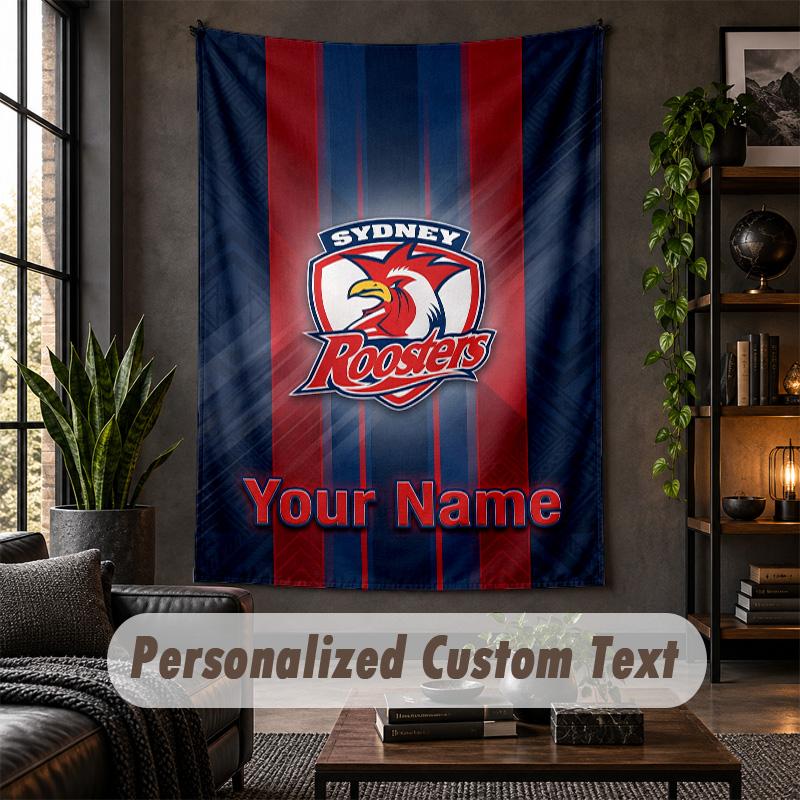Personalized Wall Tapestry,Sydney Roosters Custom Text, Soft Fabric Wall Art For Indoor Decoration