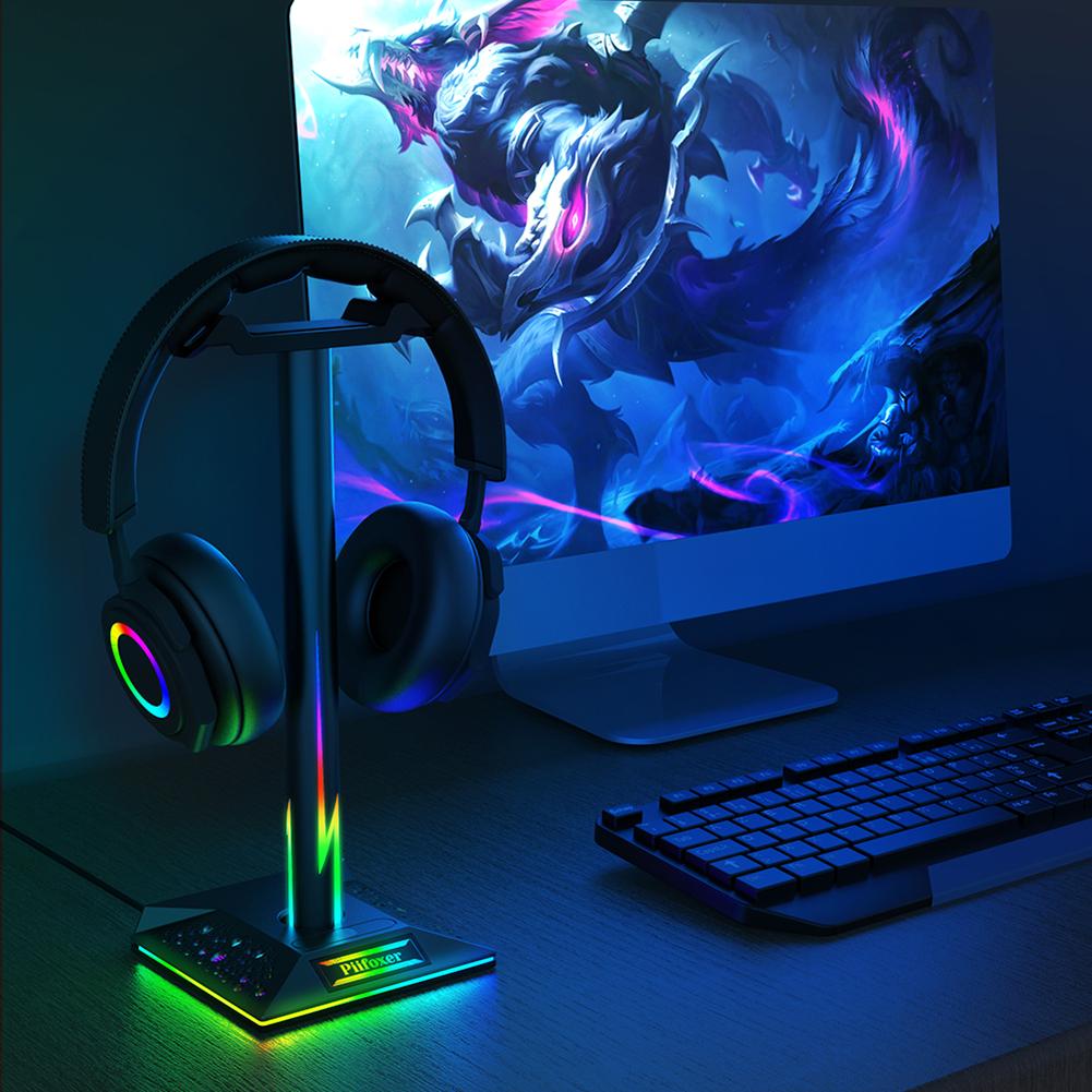 Eb01-b Игровая RGB гарнитура с поддержкой подсветки, стойка для наушников с двойным USB-интерфейсом, настольный держатель, подставка для USB-гарнитуры
